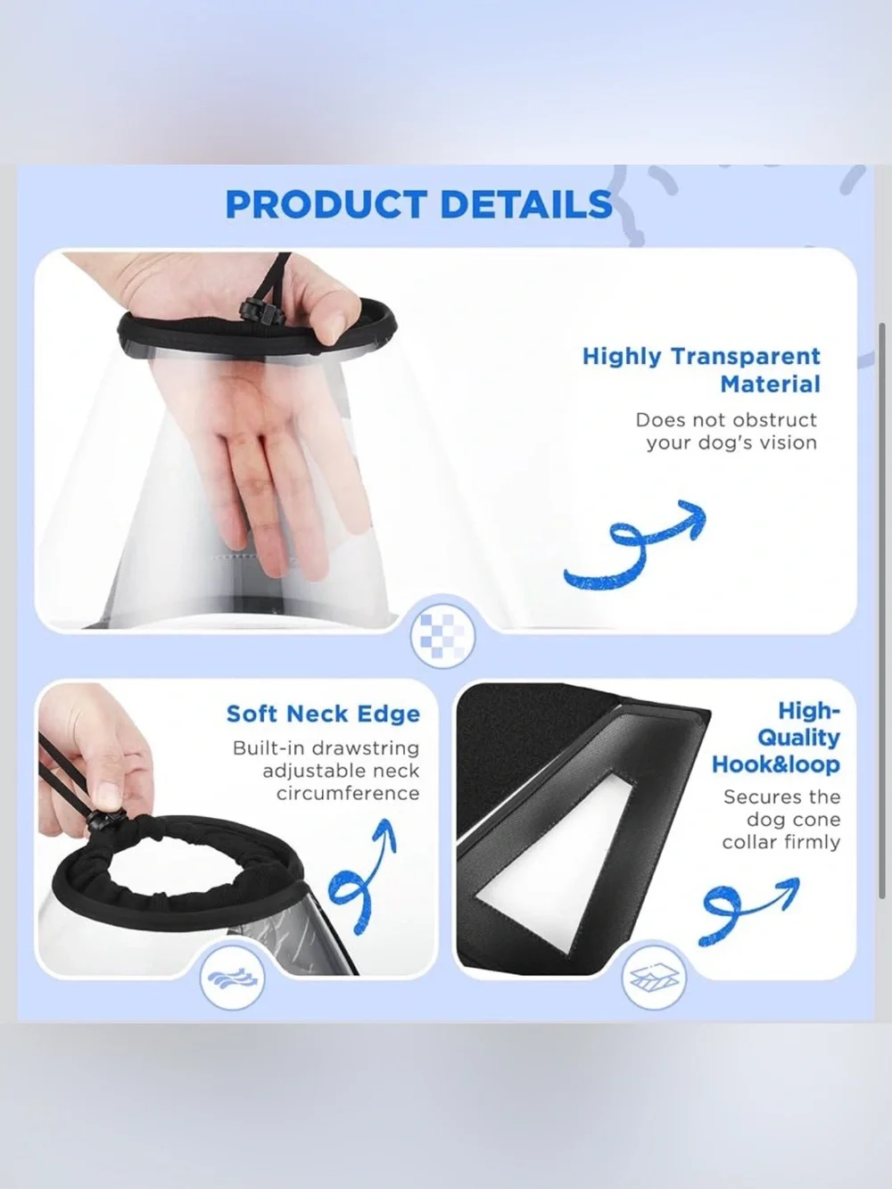 Clear Dog Cone Collar–Extra-Long Recovery E-Collar for Dogs, Transparent -M